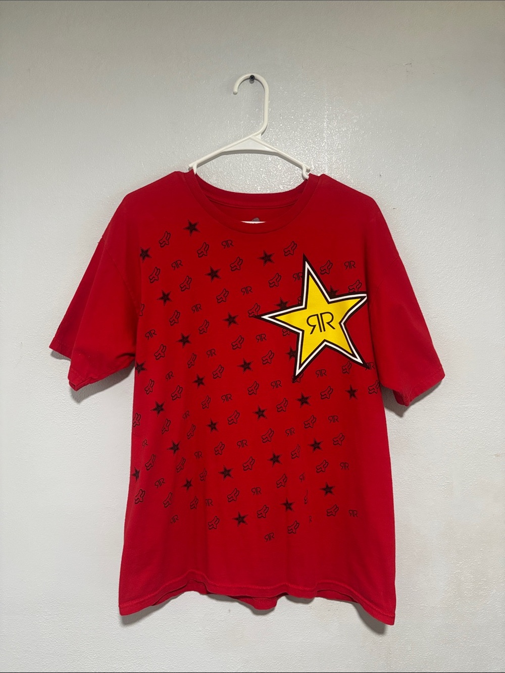 Fox Racing Men's T-shirt Red mens red vintage Y2K Rockstar Energy Men’s Large